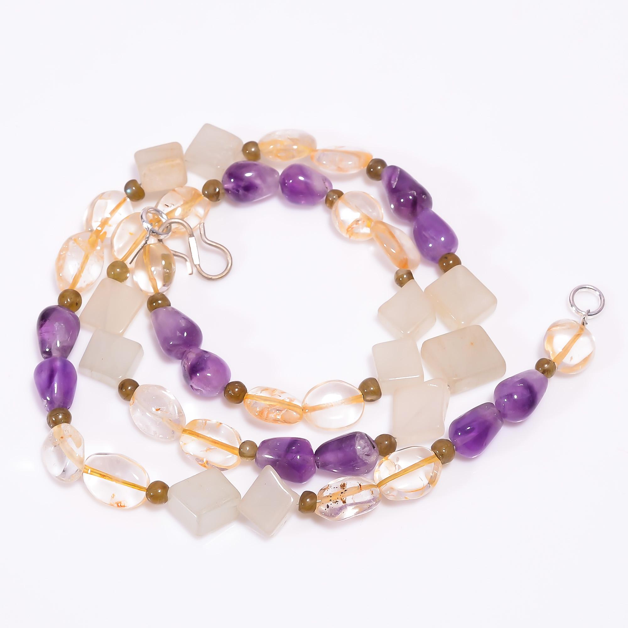 

Natural Amethyst Citrine Chalcedony Gemstone Beads Necklace 4-10 mm 18 UB-8062 UB-8062