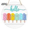 Ocean Theme Home Decoration Hello Summer Door Sign Ice Pop Flip Flop Welcome Hanger Party Farmhouse Hanging Wooden Wreath for Front Porch