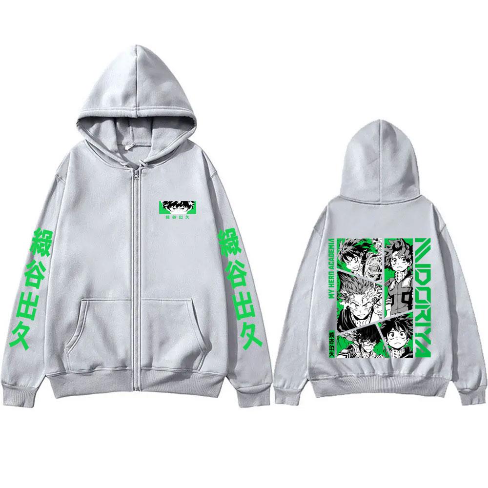 Anime My Hero Academia Midoriya Izuku Merch Zipper Hoodie Men Women Casual Vintage Oversized Zip Up Jacket