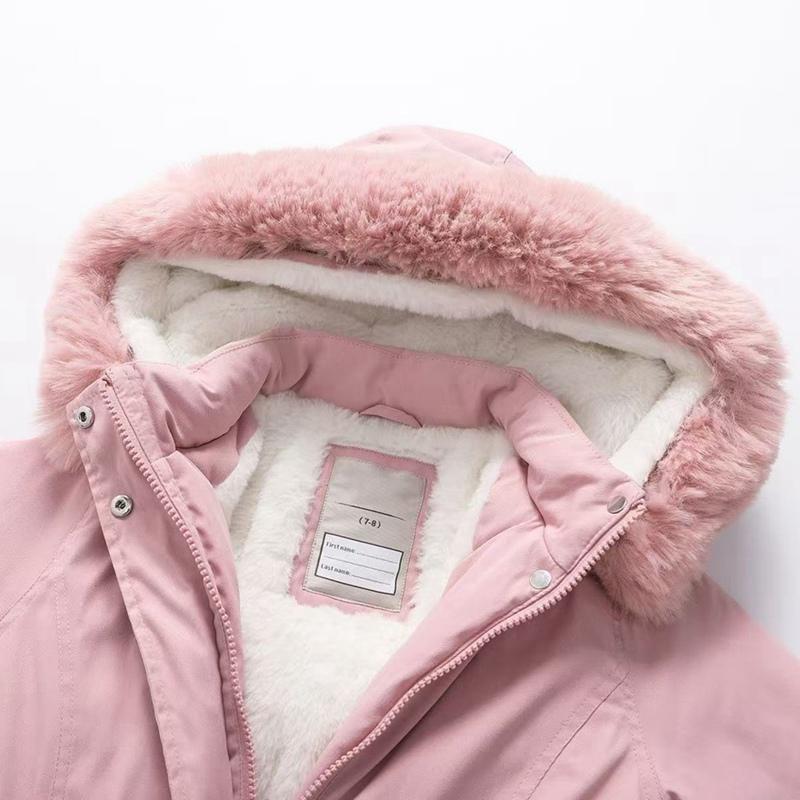 4-12 Years Kids Girls Winter Hooded Mid-Length Coat