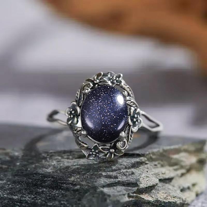 Vintage 925 Silver Ring Irregular Flowers Natural Rose Quartz Punk Ring Bohemian Silver Ring Fine Jewelry For Women