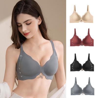 Seamless Soft Support Cup Bra, Sexy Deep V Simple Glossy Lace Butterfly Bra