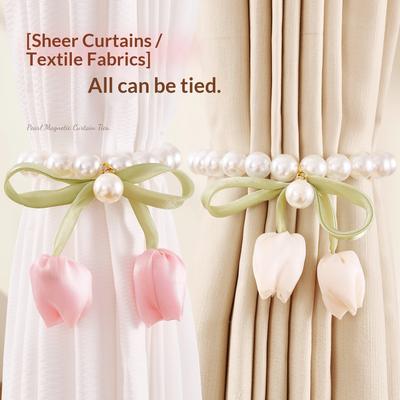 Curtain Straps, Pearl Magnetic Buckle, Tulip Gauze Curtain Straps, Creative Curtain Decoration Accessories, Closing Rope Curtains