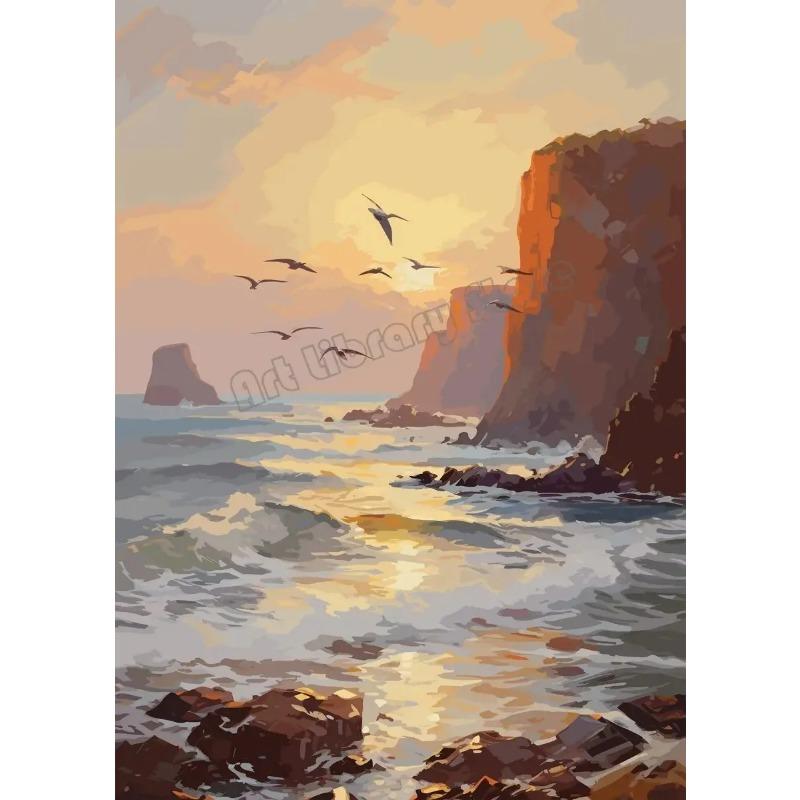 Ocean Beach House Coastal Tranquil Seaside Landscape Canvas Painting  Wall Art Pictures for Home Room Decor  Poster Prints