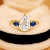 Pear Moissanite Engagement Ring in Yellow Gold Plated – Three Stone Prong Setting Bridal Ring, Pear Cut Anniversary Ring, Promise Gift for Her