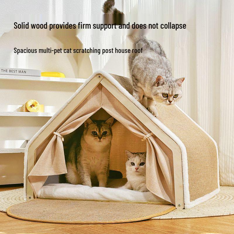 Villa para Gatos para Todas as Estações: Tenda Fechada Durável e à Prova de Vento com Placa Arranhadora de Sisal.