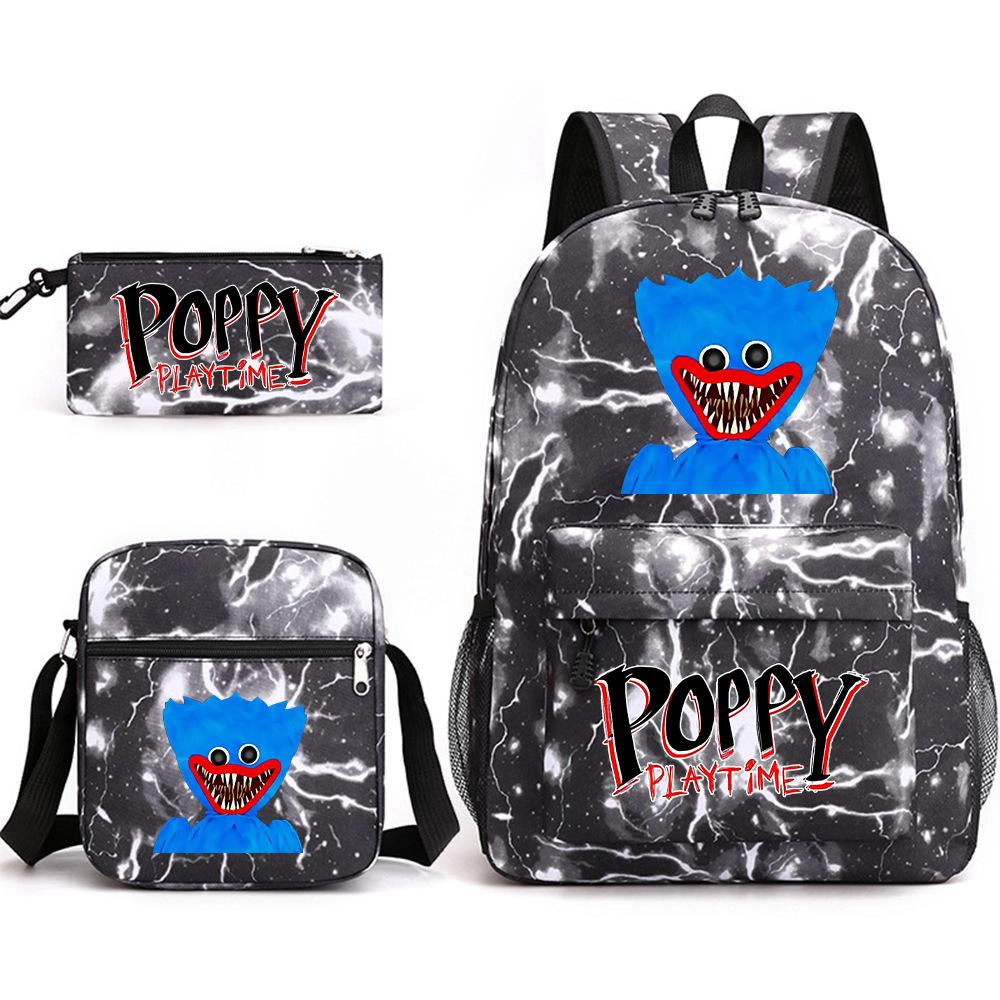 Friday Poppy Playtime Sausage Monster Doll Backpack Huggy Wuggy 3 PCS Set Book Bag for Boy Canvas Breathable Student School Bag
