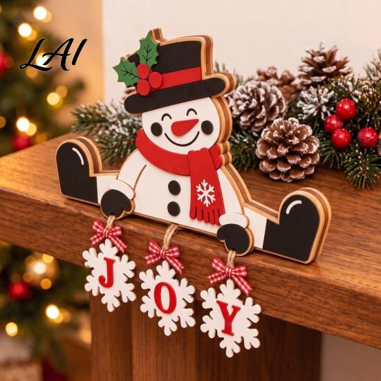 Santa Claus Reindeer Snowman Ornaments Wooden Christmas Tabletop Decor 2D Flat Hanging Shelf Sitters with JOY Ornaments Rustic Wood Crafts
