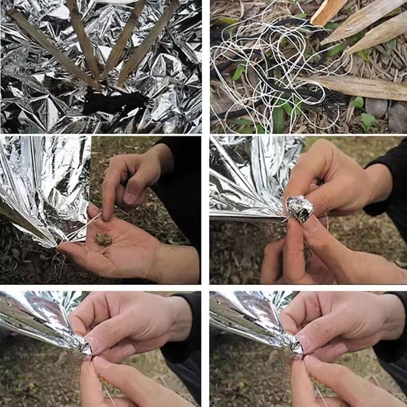 Emergency Thermal Blanket, Aluminum Foil Survival Mat for Outdoor Camping Hiking, Waterproof Windproof First Aid Rescue Gear