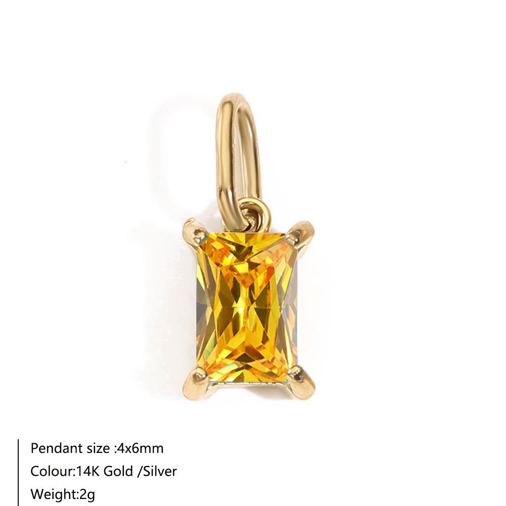 14K Gold-Plated Stainless Steel Rectangle Birthstone Pendants with Zirconia