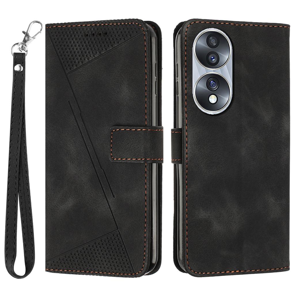 Protective Shell for Honor 70 5G Triangle Imprint Leather Stand Wallet Mobile Phone Cover with Strap