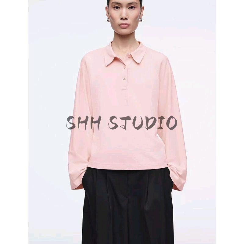 CS Spring New Women's Clothing Casual Style Button Half Placket Long Sleeves Polo Shirt 1259510 1267640