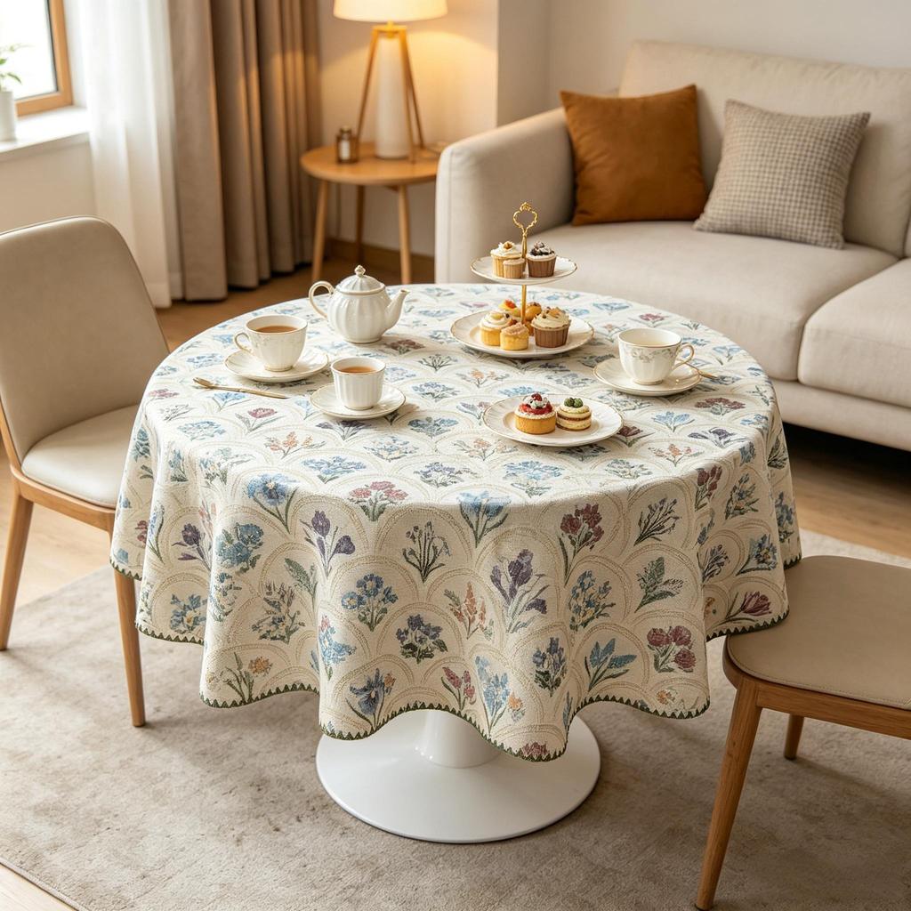 Kitchen Dining Table Living Room Home Use Cotton Fabric Round Tablecloth