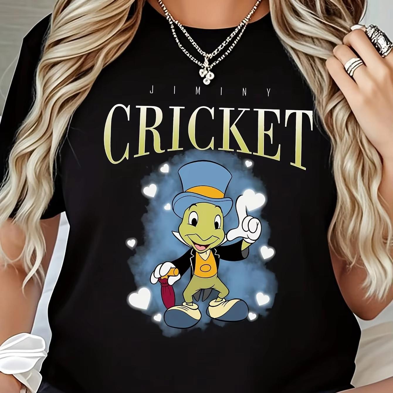 

Jiminy Cricket Black and White TShirt Clear Bright Print Short Sleeve Crew Neck Slim Fit AllSeason Casual Top S
