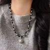 Design Highlight Dark Night Black Artificial Crystal Pearl Natural Black Agate Collarbone Chain Necklace Pendant