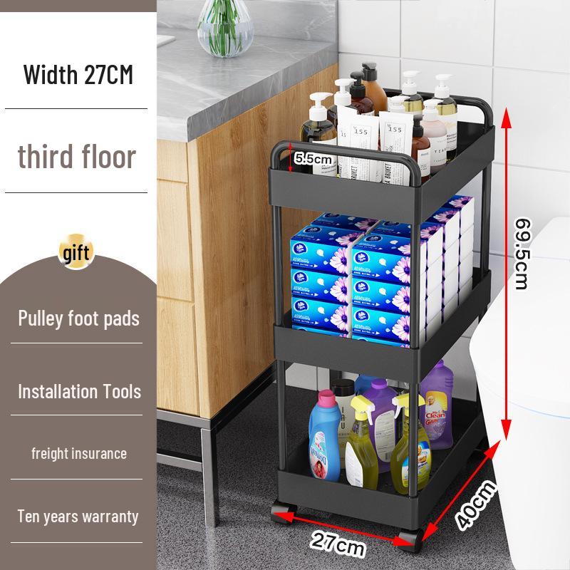 Movable Bathroom Trolley Rack for Layered Gap Storage