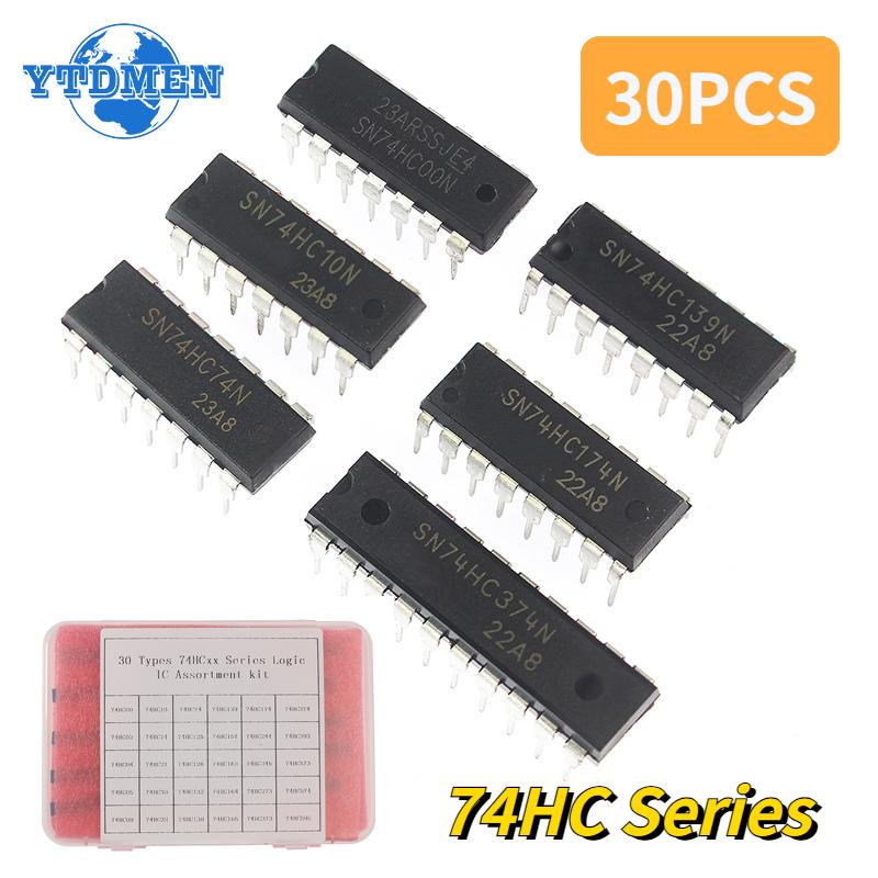 

30pcs/box Logic IC Integrated Circuit 74HC Series Assortment Kit 74HC595 74HC573 74HC393 74HC00 74HC30 DIP Register Chip Driver червоний