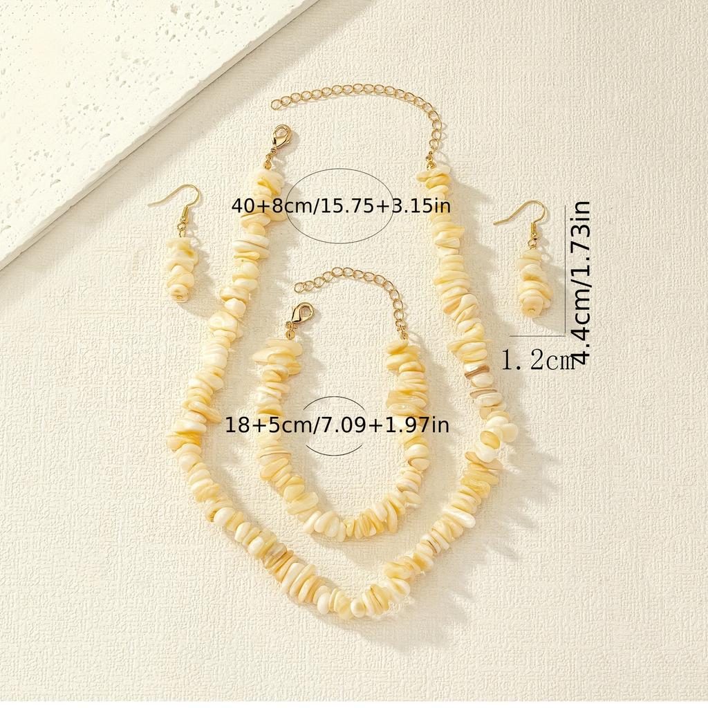1 set of necklace bracelet earrings set Bohemian irregular white gravel beaded personality