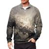 Men's Loose Casual 1/4 Zip Sweatshirt Fashion Printed Long Sleeve Top With Pockets
