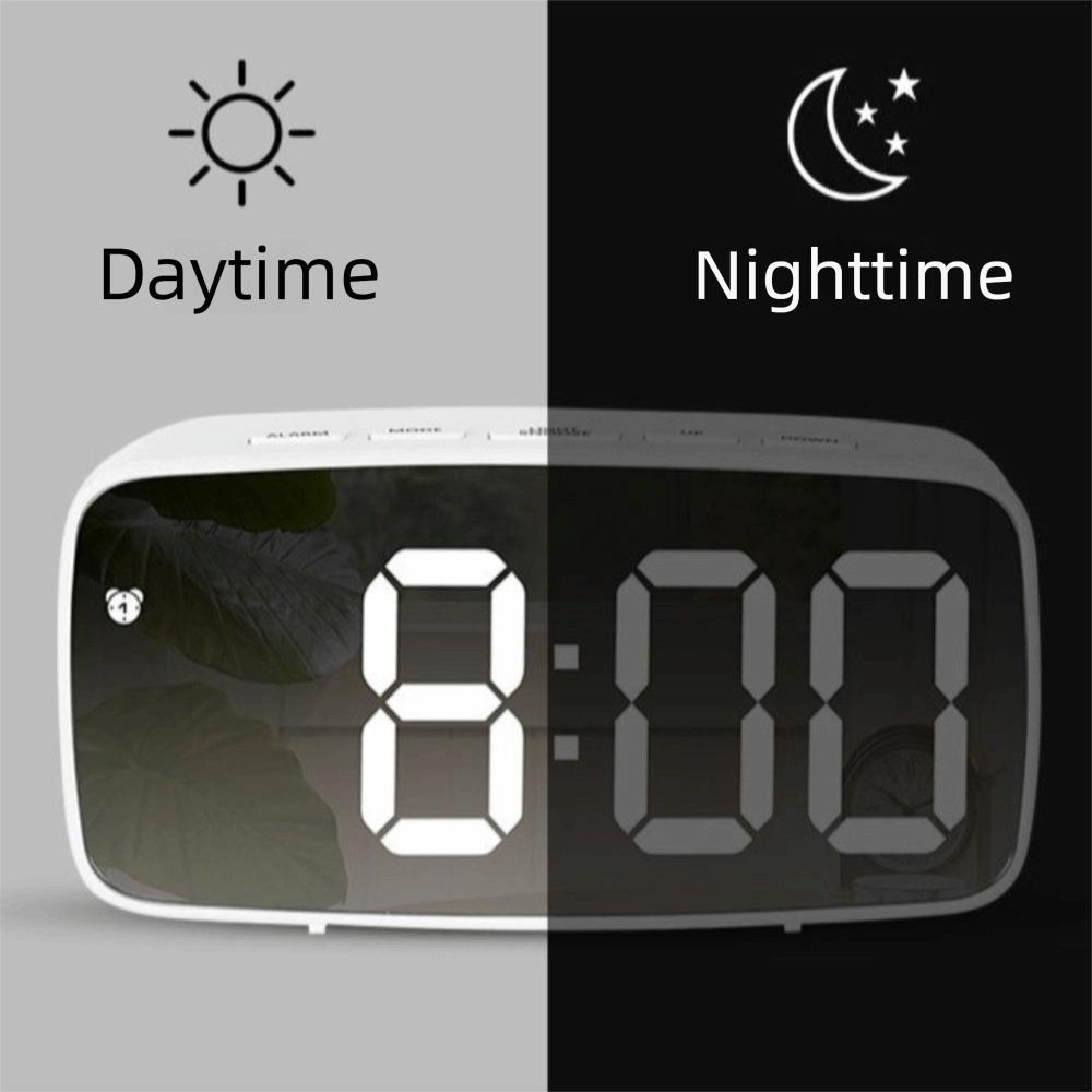 Temperature Display LED Desk Clock 12/24H Display Mirror Digital Alarm Clock  Bedside