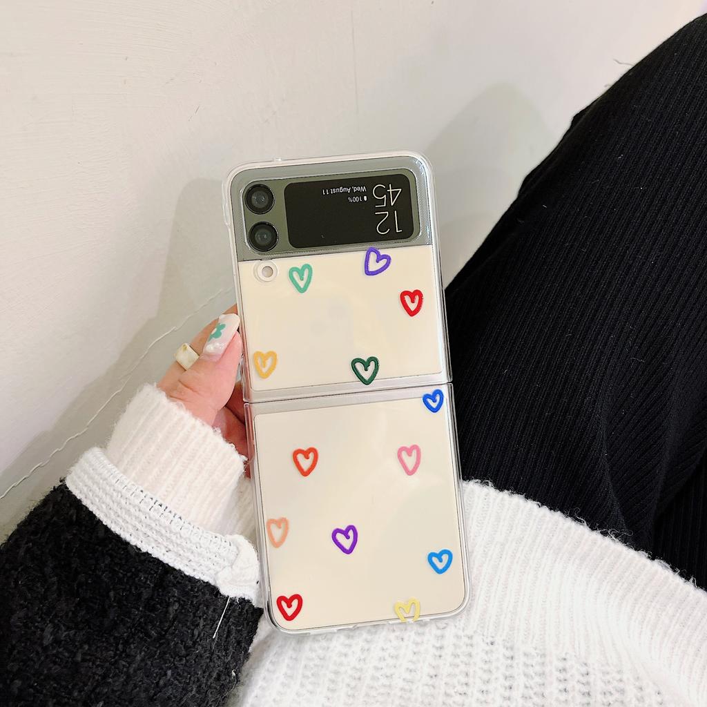 Pro pouzdro Samsung Galaxy Z Flip 3 Korejské Barevné Srdce Pro Samsung Z Flip 4 Zflip4 Luxusní Pevný PC Průhledný Kryt S Laserovou Jamkou