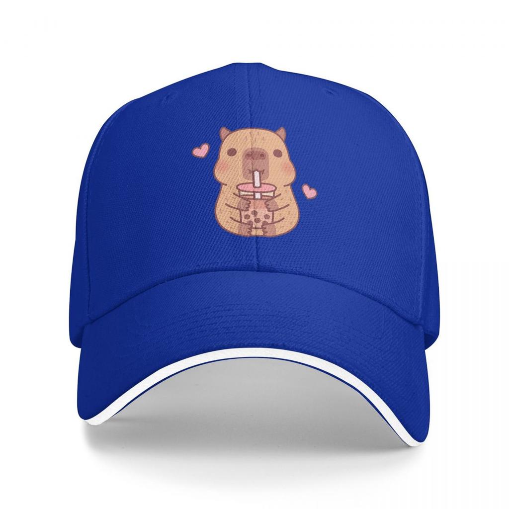 Cute Capybara Loves Bubble Tea Thermal Baseball Caps Snapback Baseball Hats Breathable Casual Casquette Outdoor Unisex