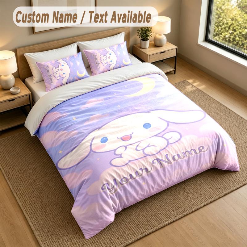 3Pcs Bedding Set Custom Name Text, 1 Sheet 2 Pillowcases Home Bed DecorCinnamoroll