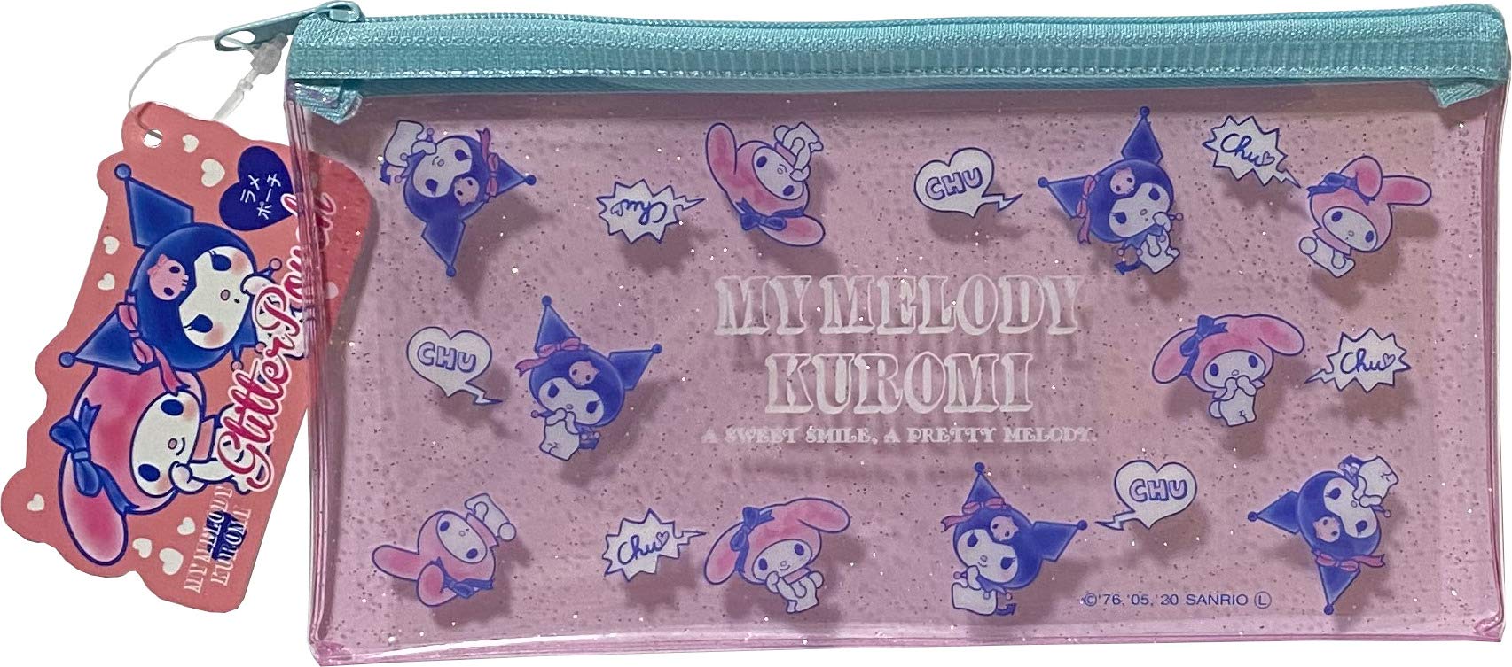 

FRIEND SANRIO My Melody x Kuromi плоский виниловый блестящий мешочек 20 x 10 см чехол для ручек на молнии сумка (Милый), Многоцветный, Мешочек.