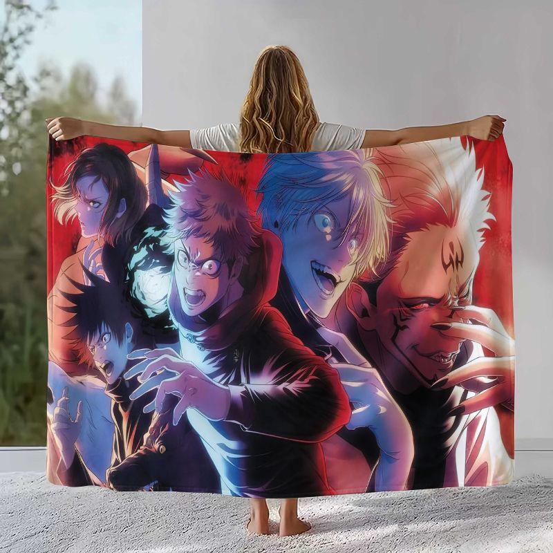 Anime Jujutsu Kaisen Cartoon Itadori Yuji Flannel Blanket,Ultra Soft Plush Throw for Home Bedroom Bed Sofa Cover Office Picnic
