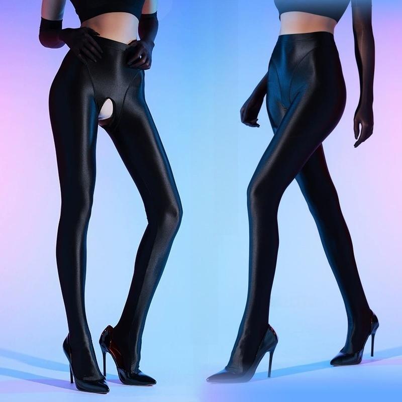 

Plus Size Triangle Crotch Shaping Pantyhose Super Glossy Smooth Yoga Leggings Women Sexy Oil Shiny Pole Dance Clubwear Close Crotch