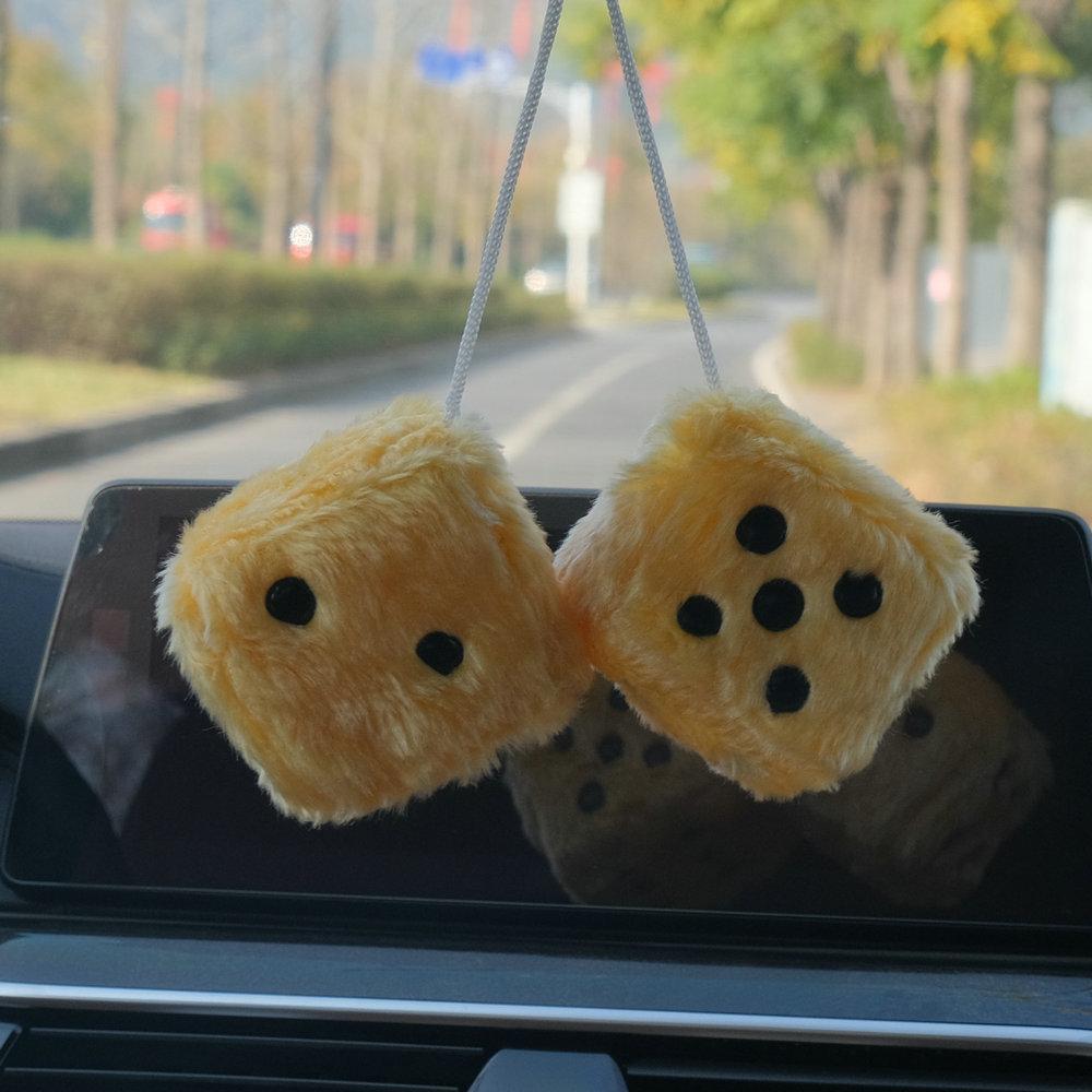 1PC Car Fuzzy Plush Dice with Dots Retro Square Plush Hanging Mirror Fuzzy Dices Kid Toys for Car Interior Ornament Decoration