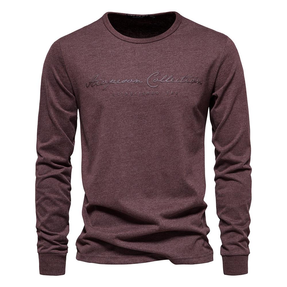 Cotton Long Sleeve Men's T-shirt Solid Color Letter Print Casual T Shirts for Men New Spring Tops Tee Men Clothing