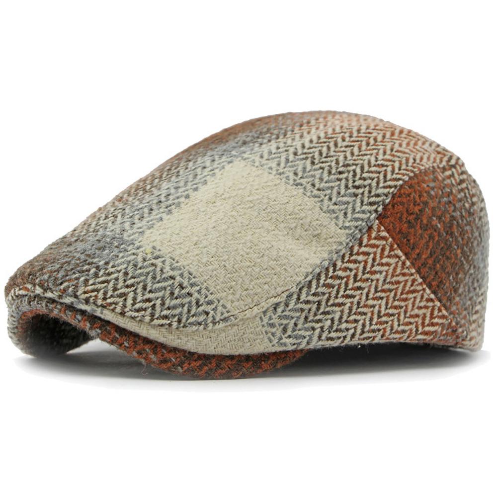 HT4903 Beret Cap New Autumn Winter Wool Beret Hat Women Plaid Artist Painter Hat Male Female Ivy Flat Cap Adjustable Mens Berets