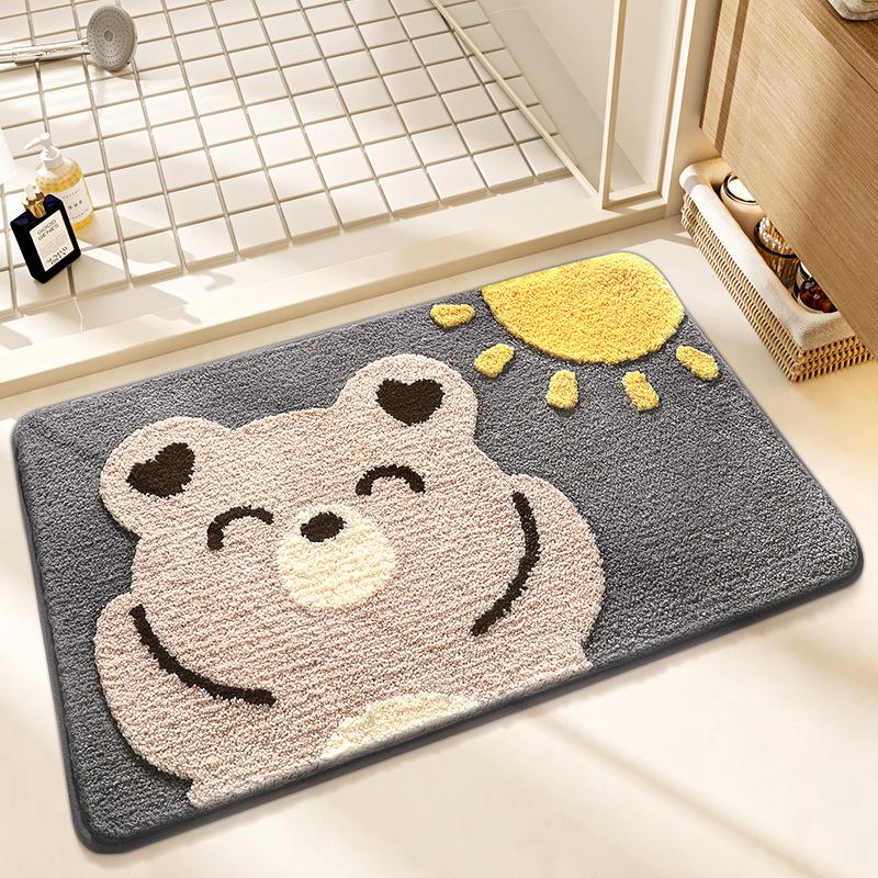 New Cartoon Bathroom Floor Mat with Strong Water Absorption, Household Flocking, Toilet Floor Mat, Living Room, Bedroom Door Mat