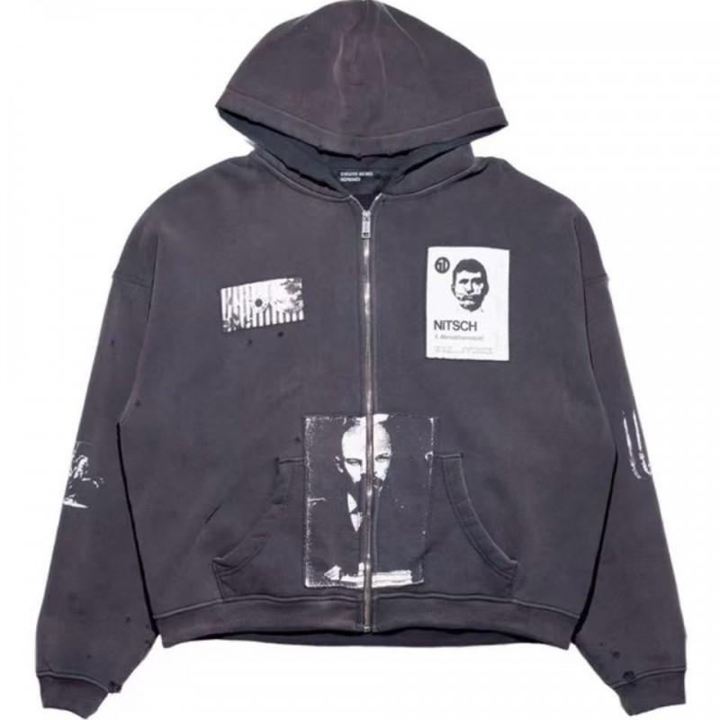 Unisex Oversized Hooded Sweatshirt With Vintage Washed Print Cotton Blend Fall Streetwear