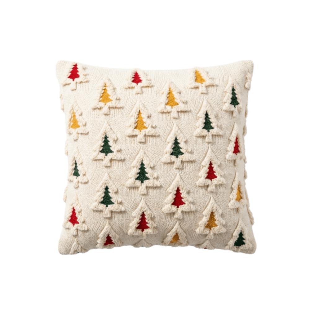 Velvet 3D Colorful Christmas Tree Throw Pillow Covers Embroidered Soft Cushion Covers Plush Vintage Pillow Case Living Room