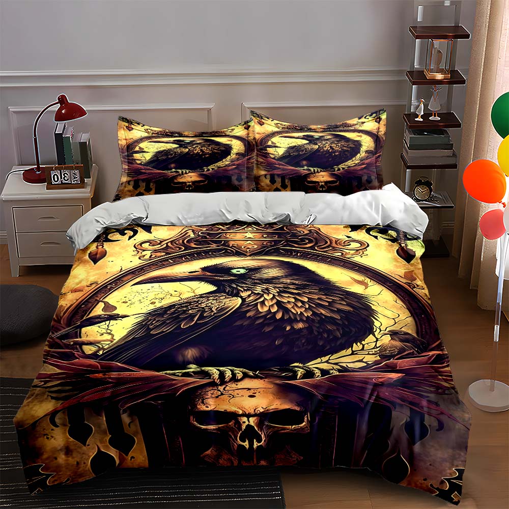 

Raven skull motif. Bedding Duvet cover sets Duvet covers Pillowcases gifts (1 * Duvet Cover 2 * Pillowcases, without duvet insert) 135x200cm