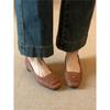 3.5Cm Heel 34-40 Size Camellia Breathable Shallow Mouth Girls Woven Hollow Elegant Thick Heel Square Head Retro Single Shoes