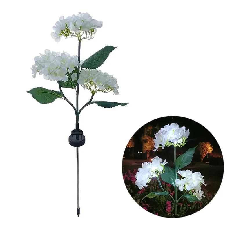 

Солнечный фонарь для газона в виде цветка гортензии, имитация цветка, втыкаемый в землю, для наружного освещения, для украшения сада, ландшафтного дизайна двора виллы, внутреннего двора белый