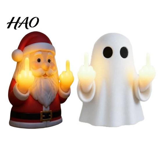 Ghost Themed Shelf Decor Halloween Middle Finger Glow Night Light, Funny LED Wall Battery Powered Sign Lamp, Cute Spooky Tabletop Decoration