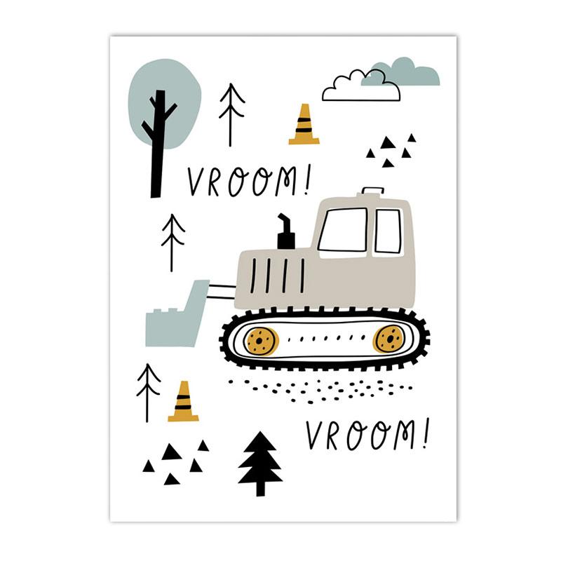 Kreslený Jeřáb Bagr Traktor Nákladní plakát Nástěnné umění Obraz na plátně Dětská školka Chlapci Obrázky Nordic Wall Print Room Decor