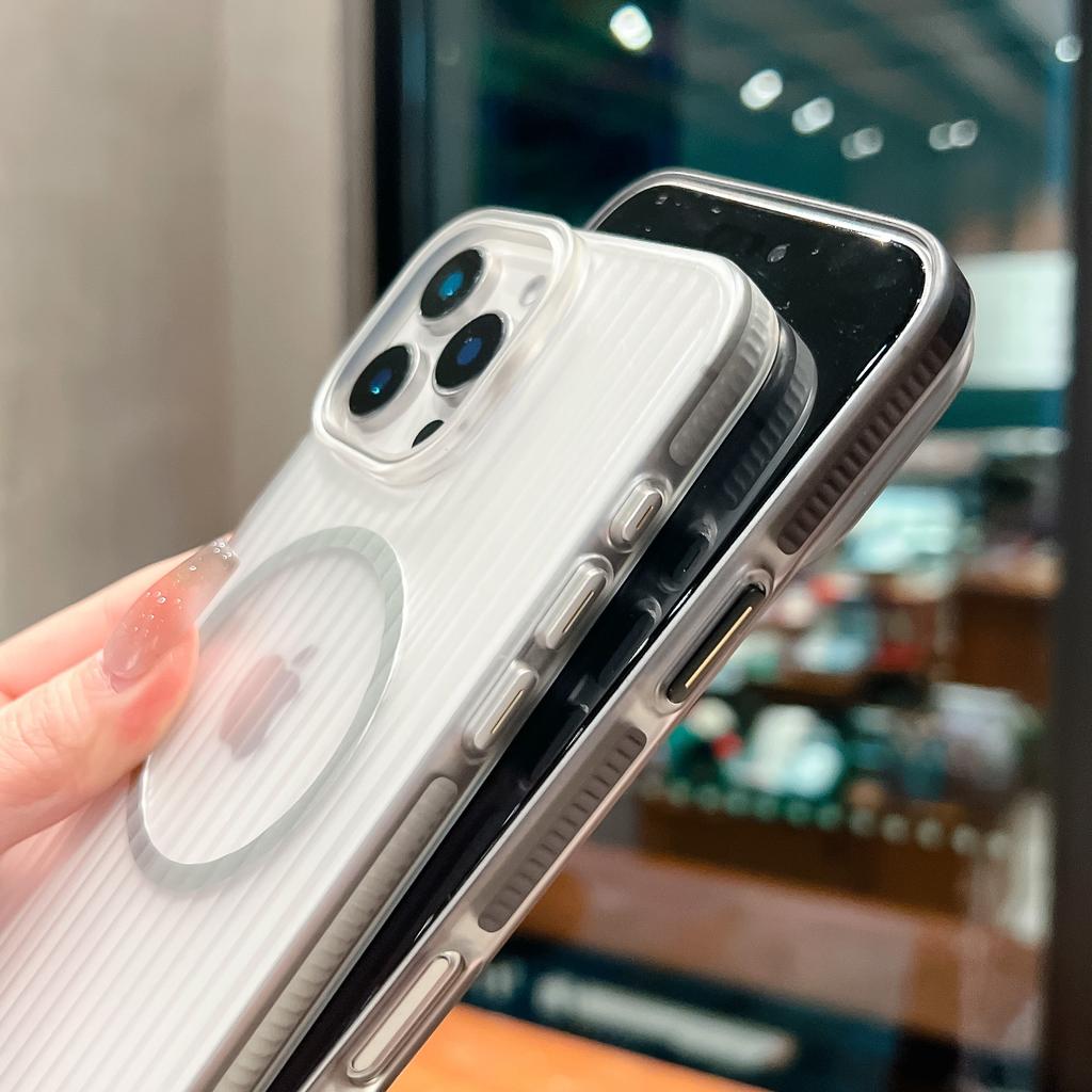 Applicable To Apple 17proMax Corrugated Magnetic Suction Phone Case IPhone 16 Matte Two Color PC Anti Fall 15 Protective Case