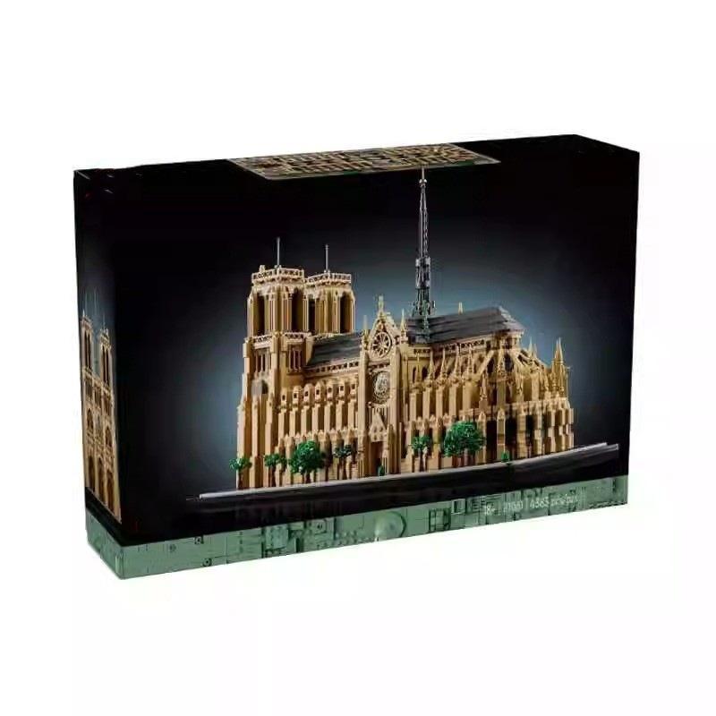 Creative MOC Street Scene Building Notre-Dame Cathedral j2880 Decorative Piece, Small-Brick Assembly Building Block Toy