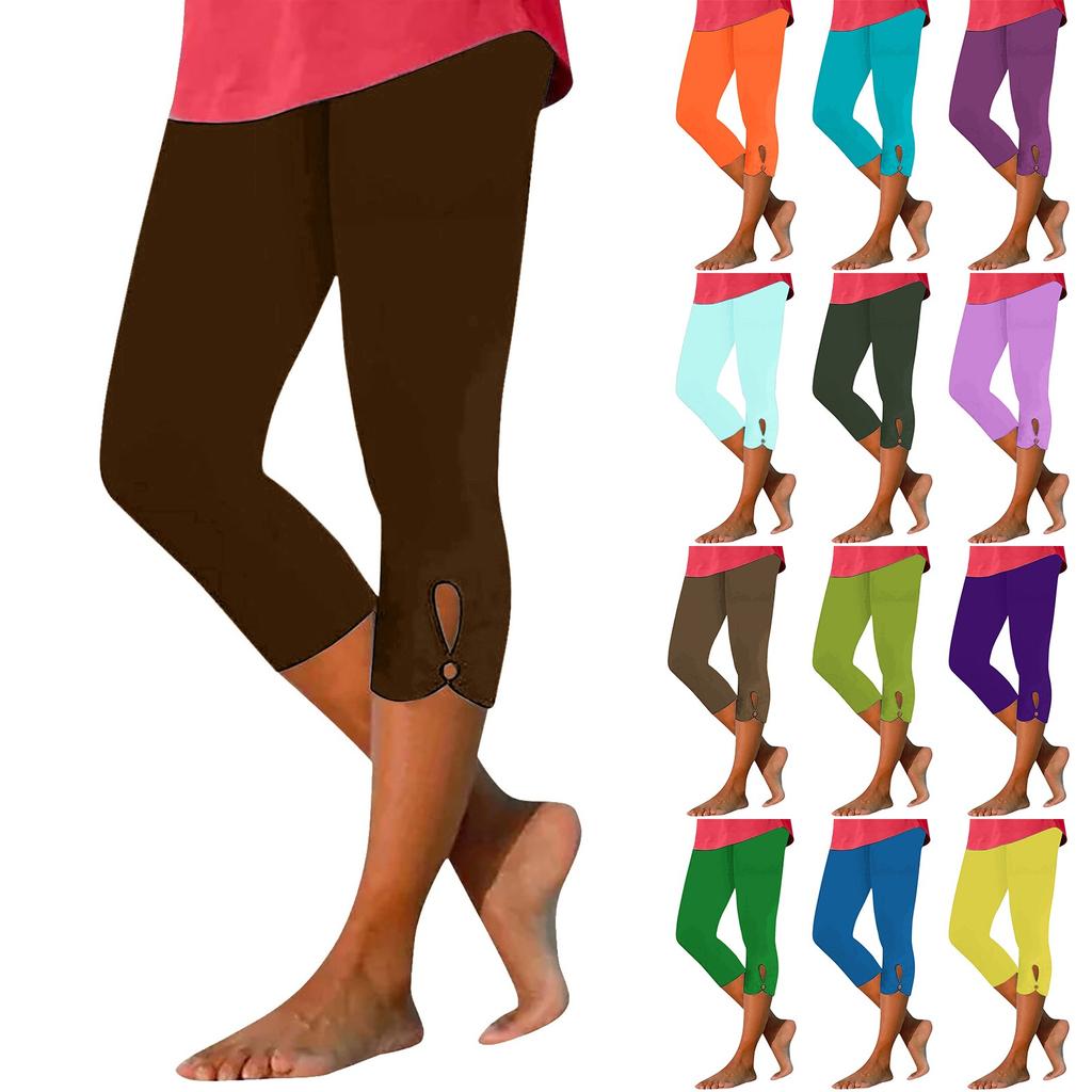 Women's Fashion Summer Color Hollow Out Yoga Library 7 Points Leggings