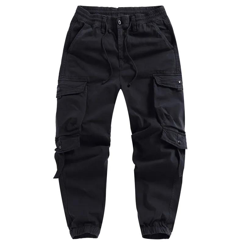 

2026 Spring Autumn Men Casual Work Pants Men Loose Harlan Long Trousers Handsome Multi Pocket Pants Men Cuffed Cargo Pants 32 чёрный