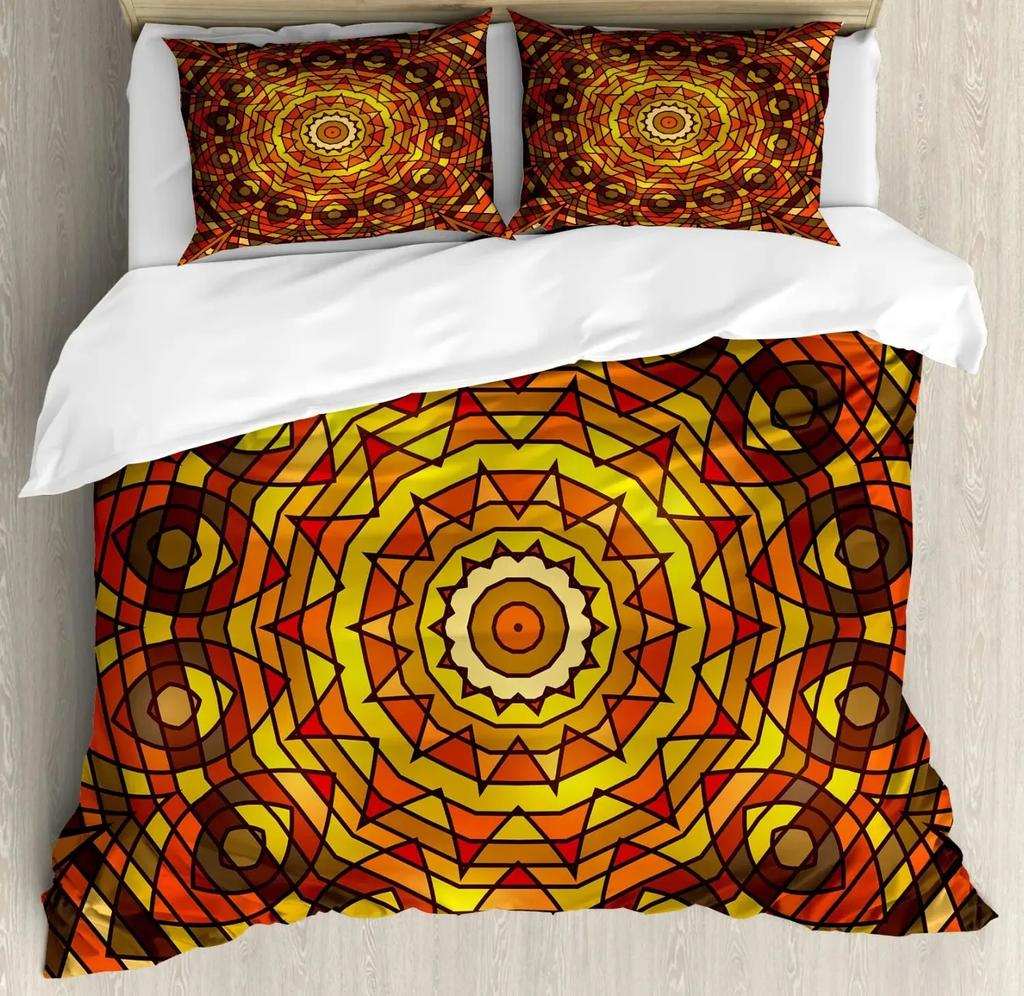 Viking Celtic Duvet Cover Set, Celtic Knot with Tridents Forest and Mountains Scandinavian Germanic Culture,Bedding Sets Decor