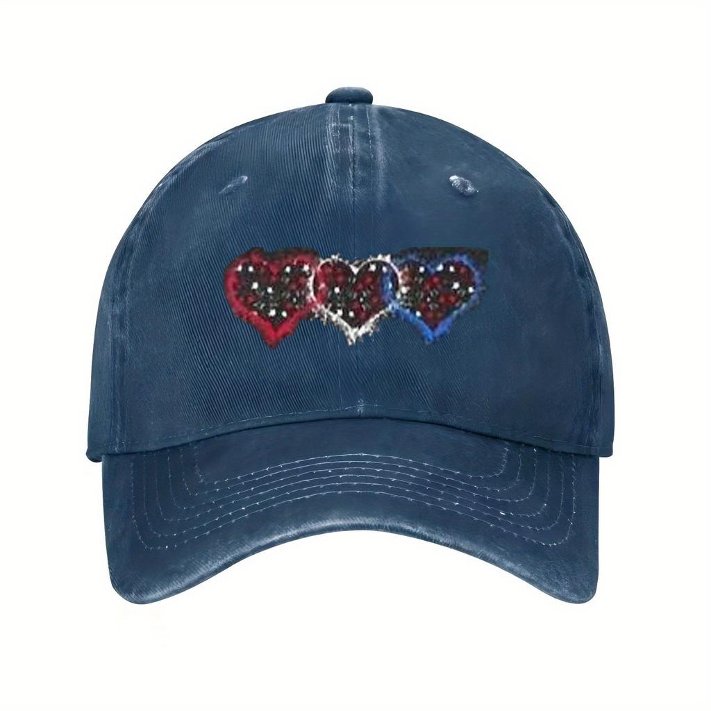 Rot Weiß Blau Drei Herzen Baseballkappe Unisex Used-Look Baumwolle Lässig Verstellbar Sommerhut