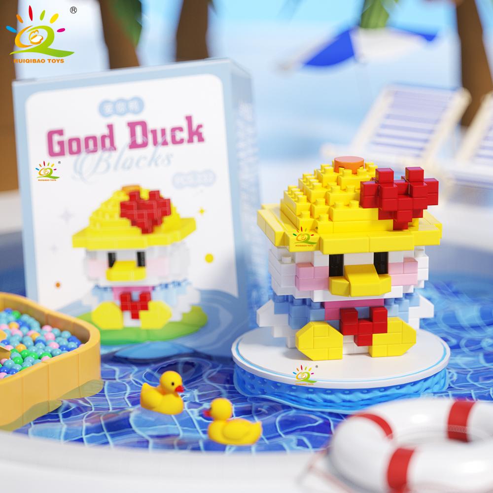 Mini Cute Duck Cosplay Dress Animal Micro Building Block 3D Diamond Model Brick DIY City Construction Toys for Children