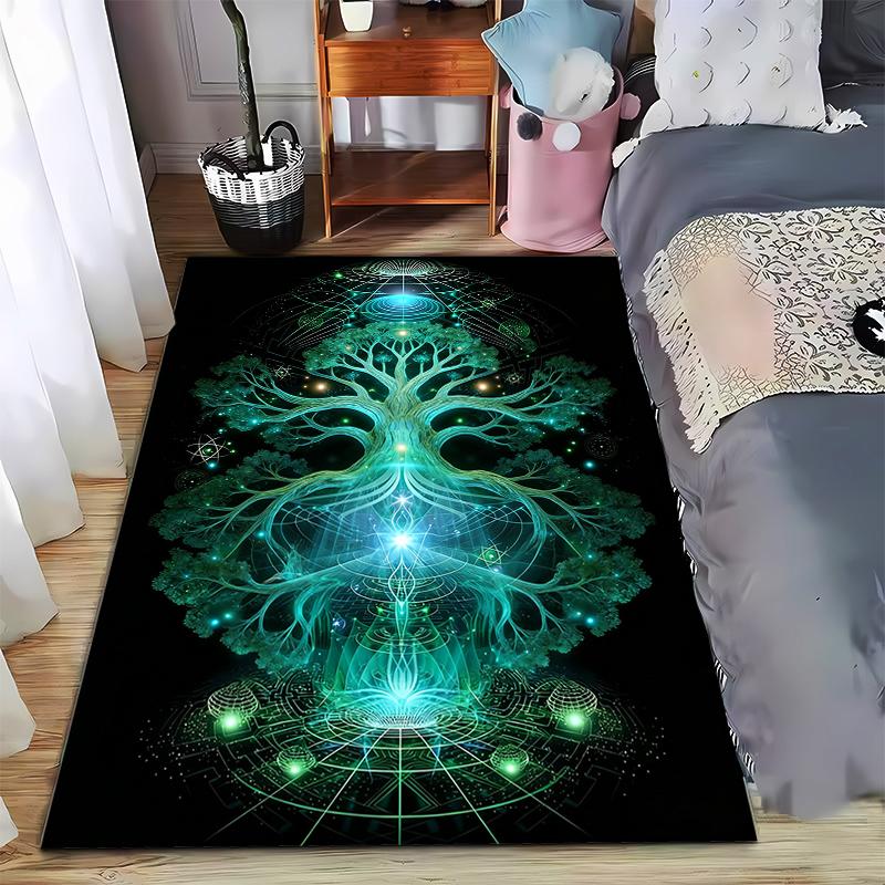 "Glowing Green Tree of Life Mystic Design Abstract Black Carpet" Suitable for use as an anti-slip for living room bedroom sofas