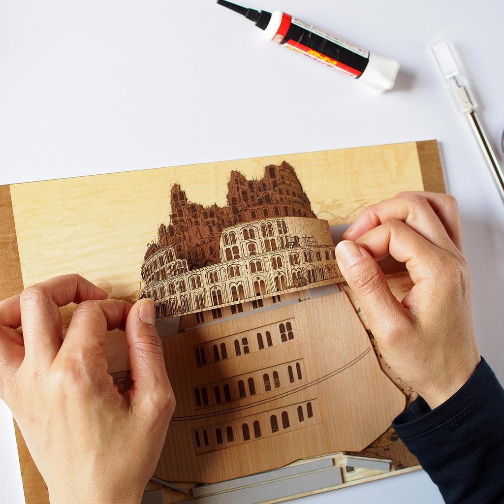 KINOWA "Tower of Babel II" Woodcut Original Handmade Kit, Masterpiece by Bruegel, Made In Japan